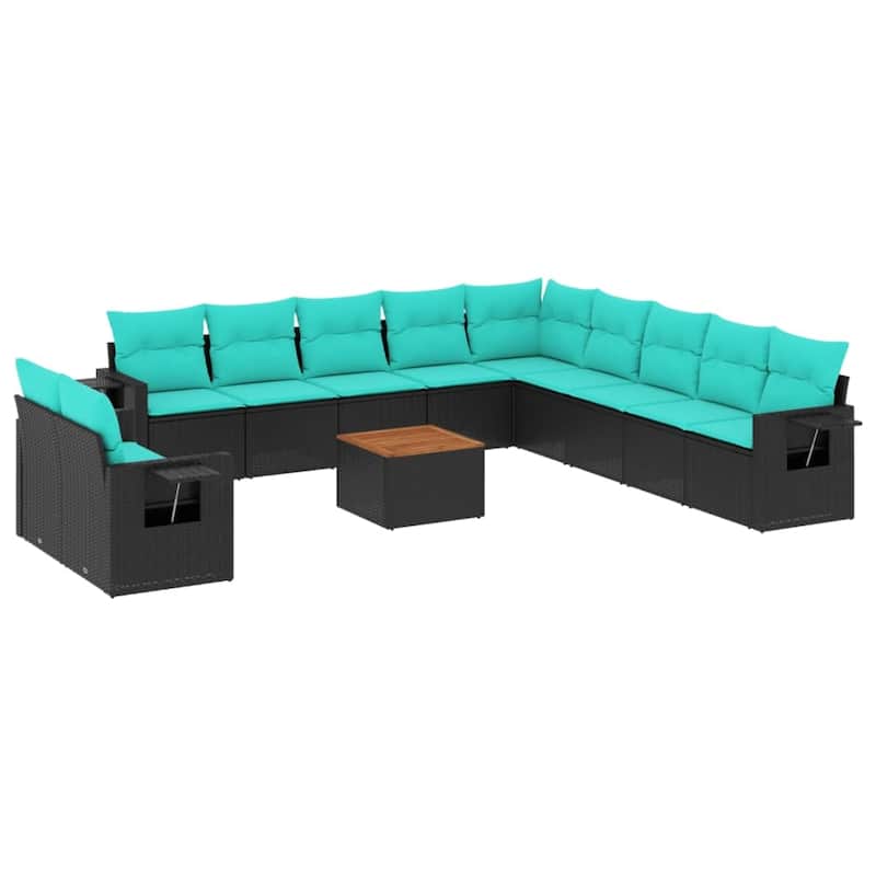 vidaXL 12 Piece Patio Sofa Set with Cushions Black Poly Rattan - 24.4 x 24.4 x 27.2