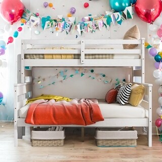 Twin XL over Queen Wood Bunk Bed with Ladder,Multifunctional Bunk Bed聽