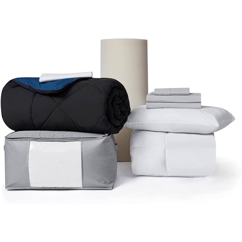 The Premium - Top 11 Dorm Bedding Necessities Package - Full Size - Black / Nightfall Navy Color Set - Full