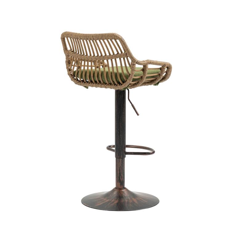 360° Swivel Bar Stools Set of 2, Adjustable Counter Height Chairs with Footrest, Rattan Bar Chairs with Cushions