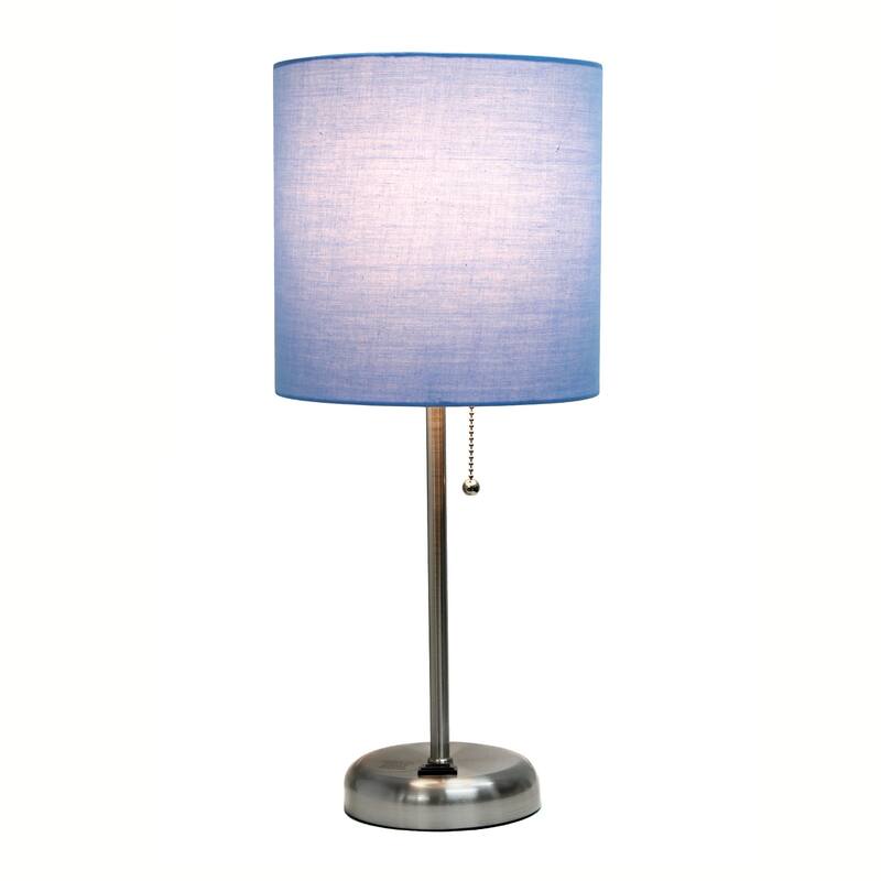 19.5 in. Brushed Steel Finish Table Lamp with Blue Shade, Sturdy Table Lamp for Living Rooms and Bedrooms