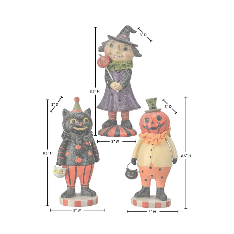 8.5" Resin Retro Halloween Children Set of 3