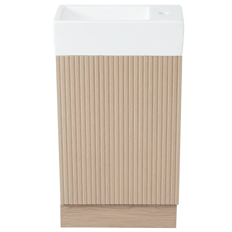 18.6" Bathroom Small Vanity Cabinet with Ceramic Sink, 2-Tier Shelf