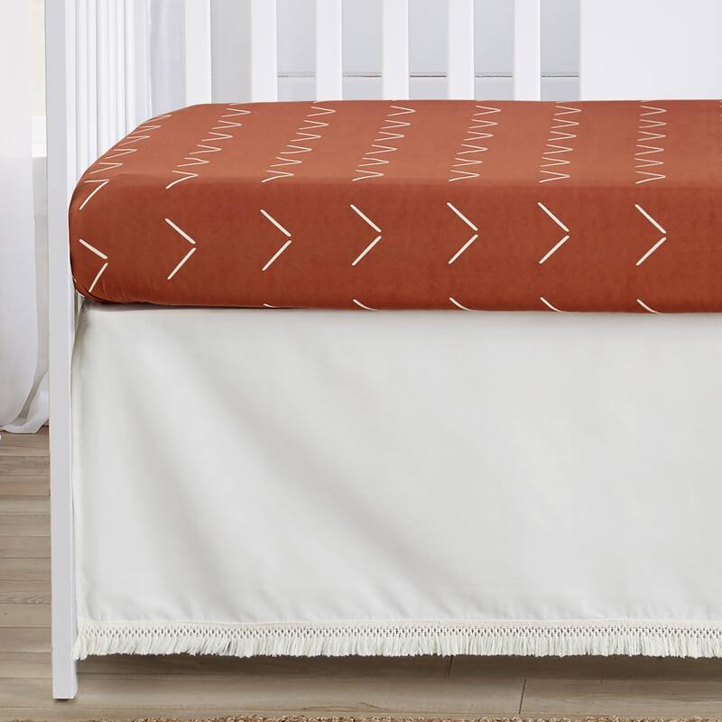 Boho Diamond Boy Girl 4pc Nursery Crib Bedding Set - Ivory Burnt Orange Tufted Modern Bohemian Farmhouse Southwest Shabby Chic