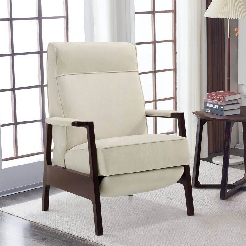 MCombo Fabric Pushback Recliner Chair with Wooden Armrests, Upholstered Single Sofa Accent Chair