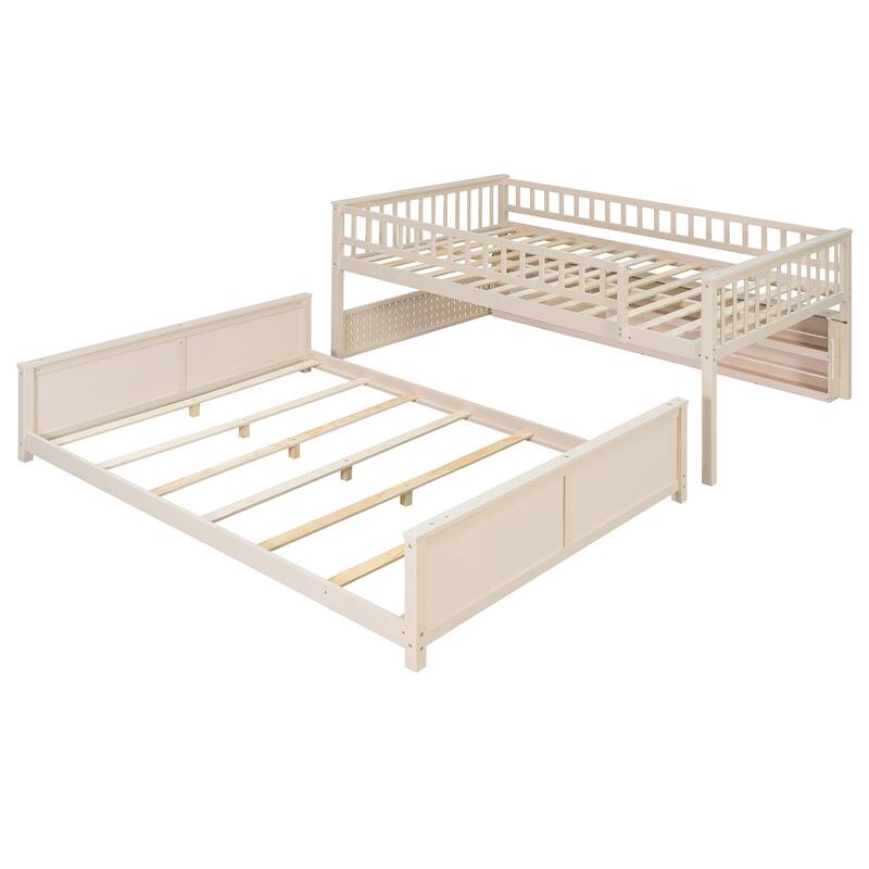 Convertible Bunk Bed with LED Storage Wall & Pegboard by Harper&Bright Designs