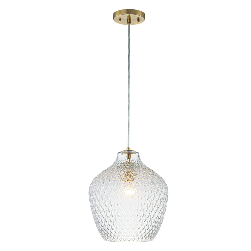 11" Modern Elegant 1-Light Gold Adjustable Pendant Lighting with Diamond-Pattern Glass Shade for Kitchen Island