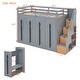 preview thumbnail 14 of 18, Gray Twin Size Solid Wood Modern Loft Bed with Two-Tone Storage Stairs and Pull-Out Wardrobes