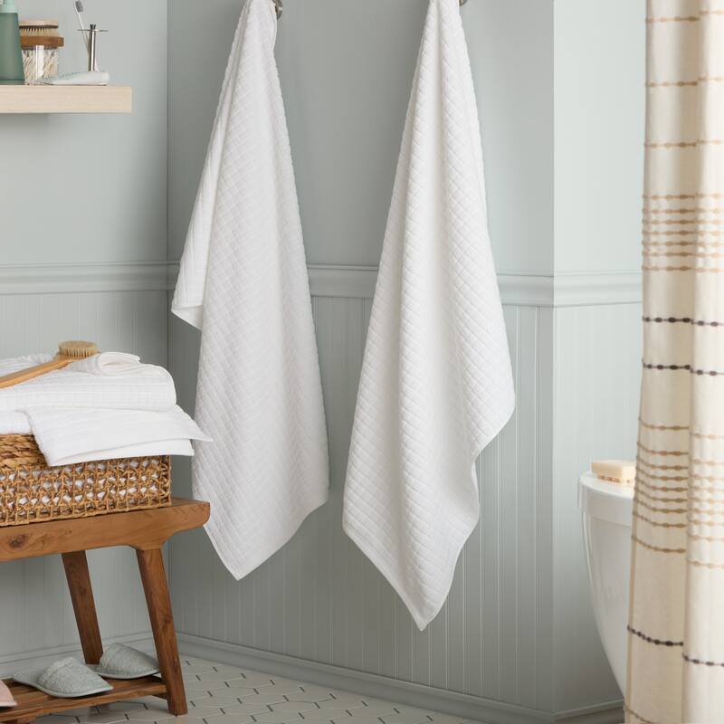 TOWN & COUNTRY EVERYDAY 4-Piece Textured Windowpane Bath Towel Set - 30"x58"