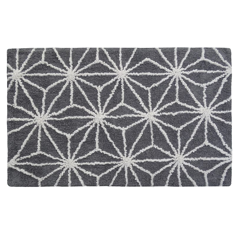 Vibhsa Bath Rug Geometric Pattern in Grey & Ivory 20" x 32"