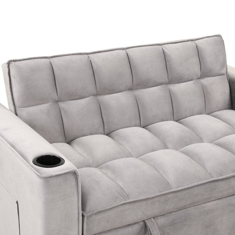 4 in 1 Convertible Sleeper Loveseat,Futon Sofa Couch With Pullout Bed,Grey