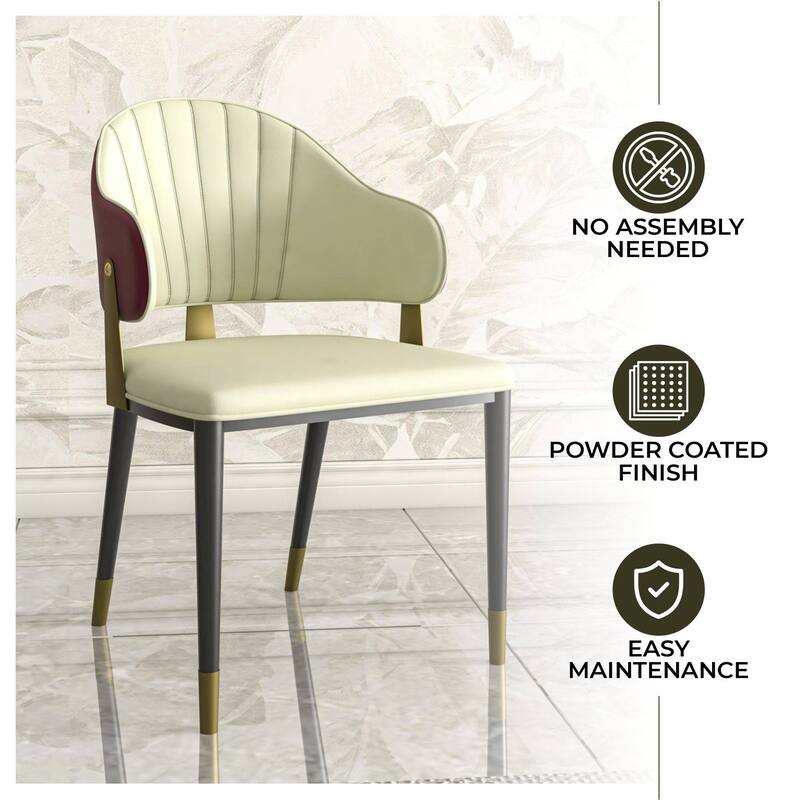 Leather Dining Chair in Iron Set of 2 with Gold Accents Design Modern Ergonomic Side Arm Chair