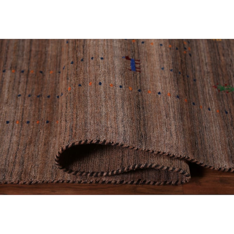 Striped Gabbeh Oriental Area Rug Handmade Brown Wool Carpet - 8'0" x 9'9"