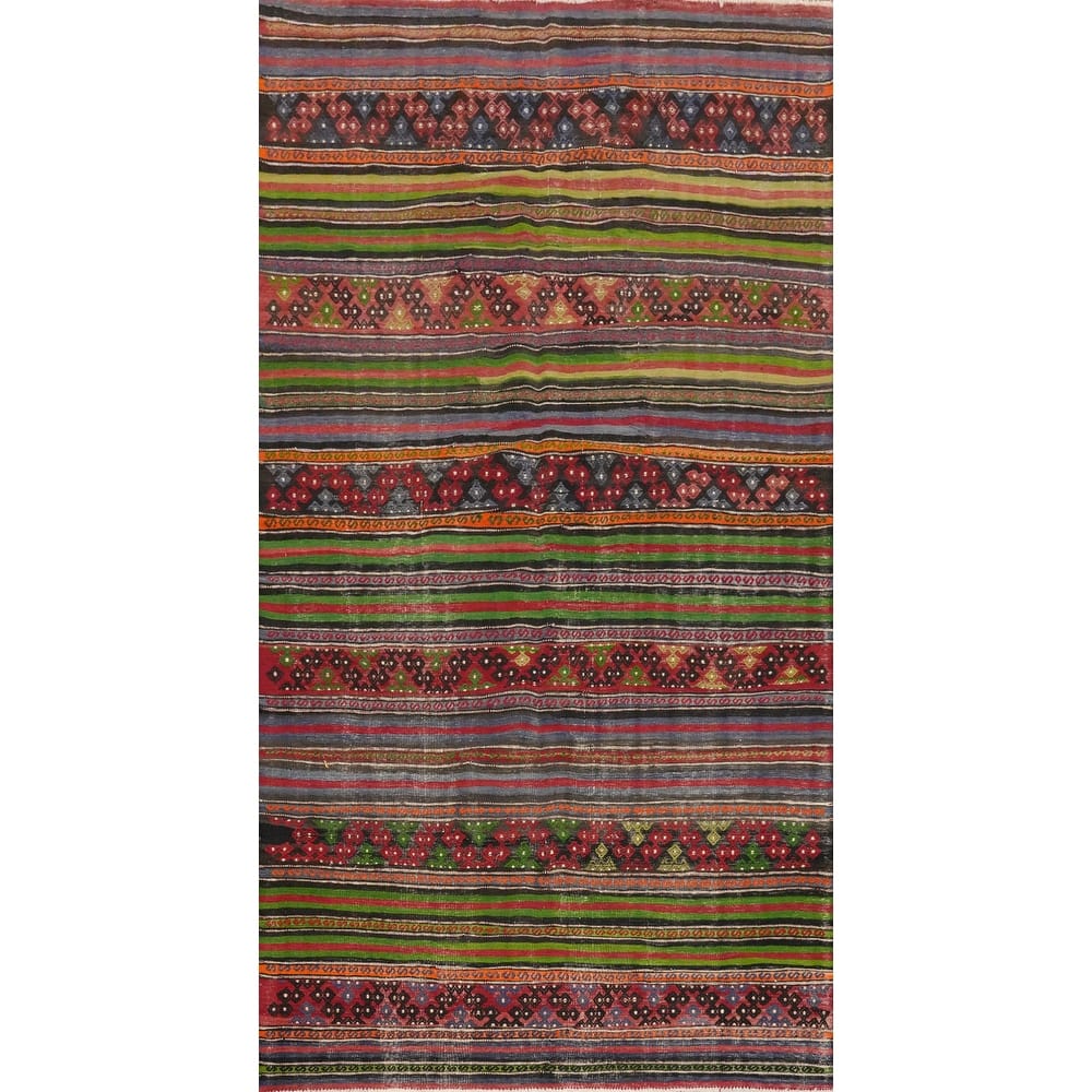 Hand Woven Oriental 100% Wool Carpet Southwestern Tribal Multi-Colored Kilim Area Rug - 10' 6'' X 5' 1''