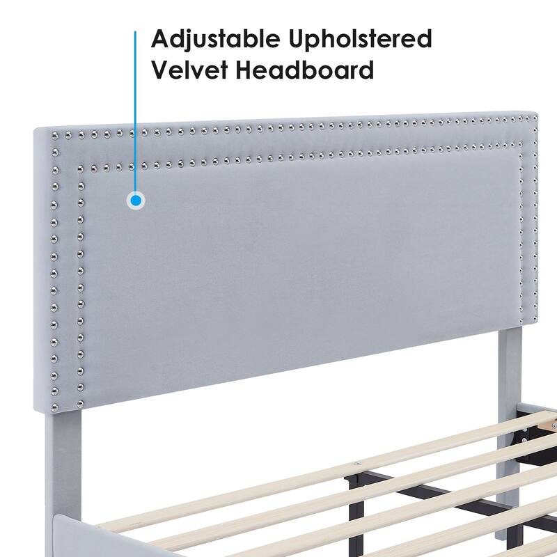 VECELO Upholstered Bed Frames with Height Adjustable Headboard