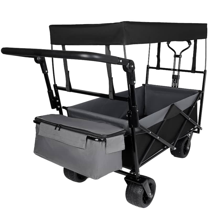 480lb Capacity Collapsible Wagon with Canopy & Push Handle - 7" All-Terrain Wheels, Black