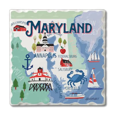 Absorbent Stone Beverage Coasters - Set of 4 - - State Attractions - MD - Multi-70