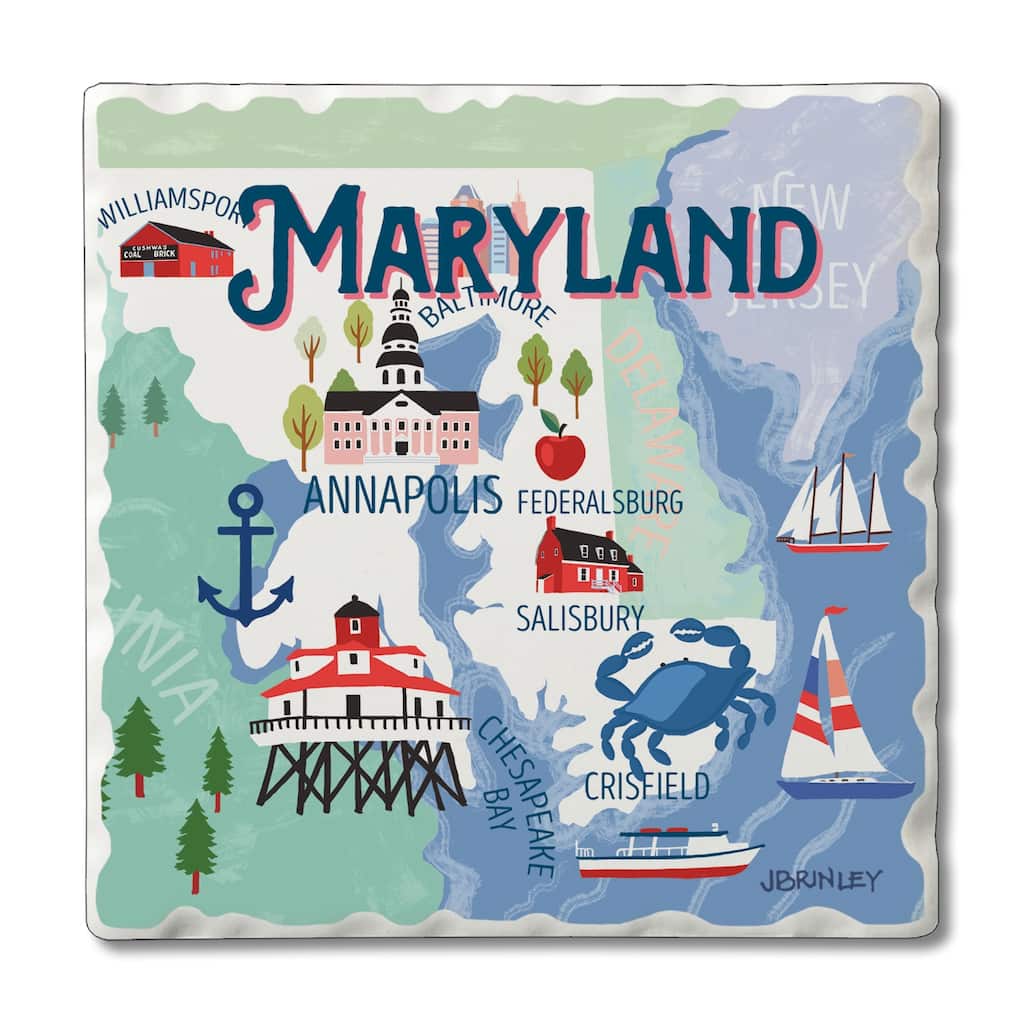 Absorbent Stone Beverage Coasters - Set of 4 - - State Attractions - MD - Multi-70