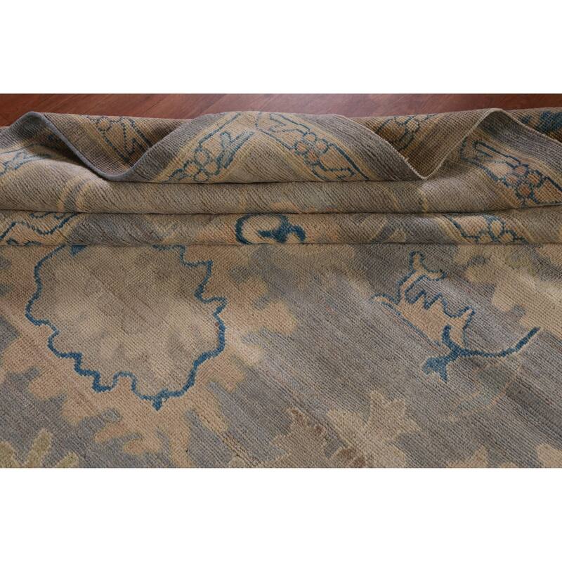Hand Knotted Oriental 100% Wool Carpet Transitional All-Over Greys & Charcoal Oushak Area Rug - 13' 10'' X 10' 2''