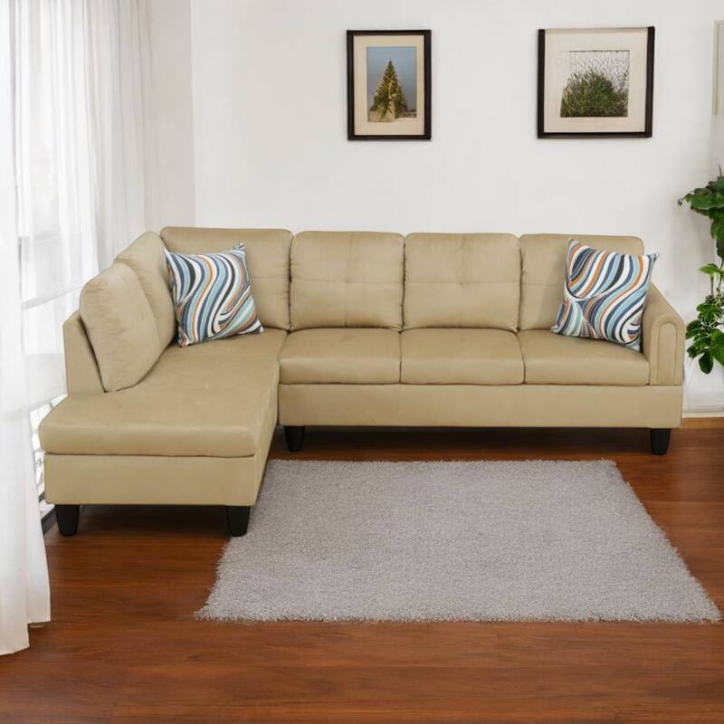 KISRAIS 97" Wide 2-Piece Flannel Sectional Sofa for Small Spaces - Beige Flannel - Left Facing