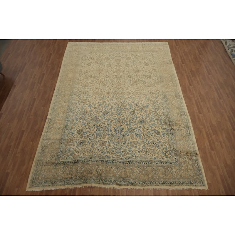 Hand Knotted Oriental 100% Wool Carpet Traditional All-Over Beige & Ivories Kerman Area Rug - 16' 1'' X 11' 2''