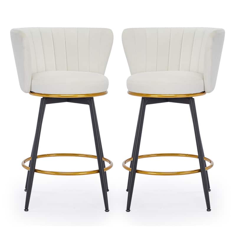 Counter Height Bar Stools Set of 2, 360° Swivel Upholstered Barstools with Backs and Metal Legs.