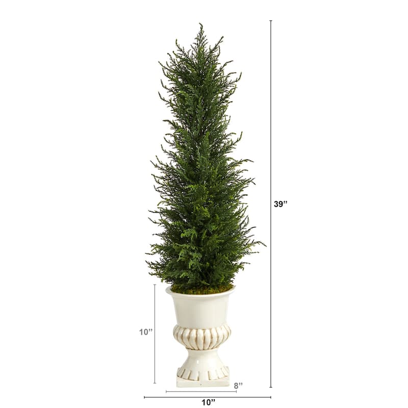 39 Inch Artificial Tree in Urn - French Country Style Indoor Outdoor Decor - Green - 61 Inches and Over