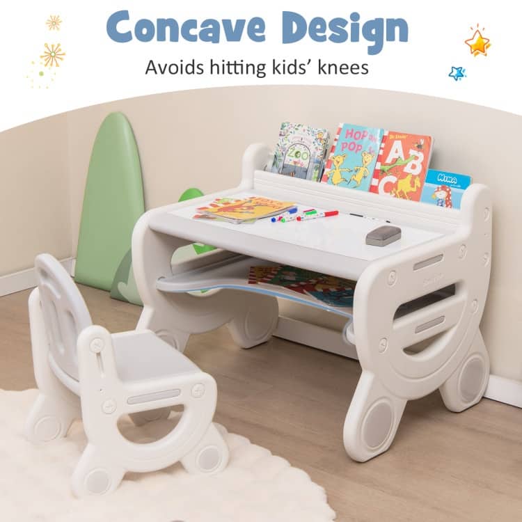 Kids Drawing Table and Chair Set with Watercolor Pens and Blackboard Eraser - 30.5" x 23.5" x 23"