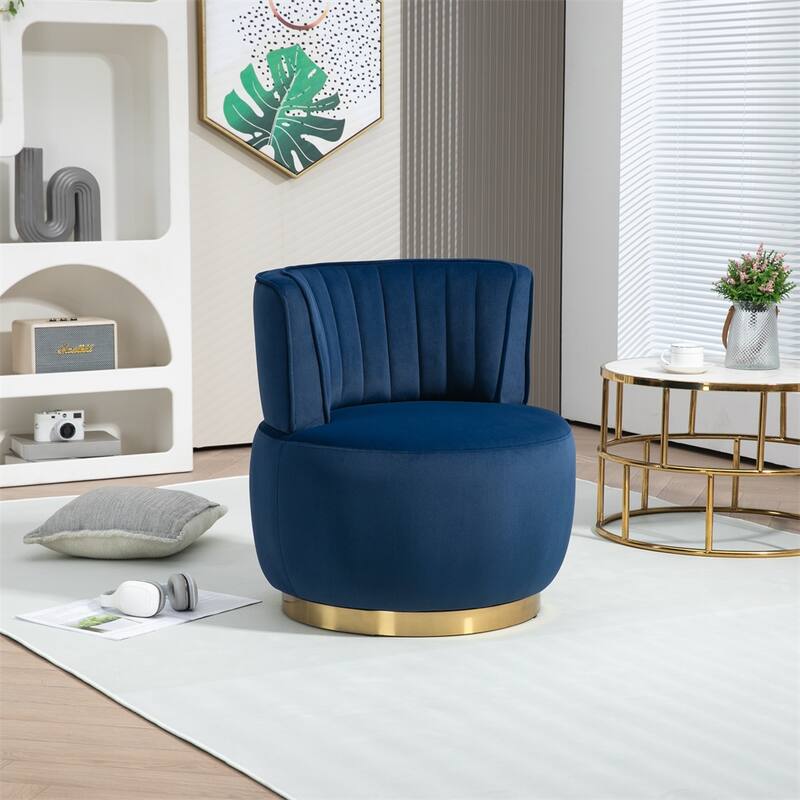 360 Degree Swivel Cuddle Barrel Accent Chairs with Wide Upholstered - Navy