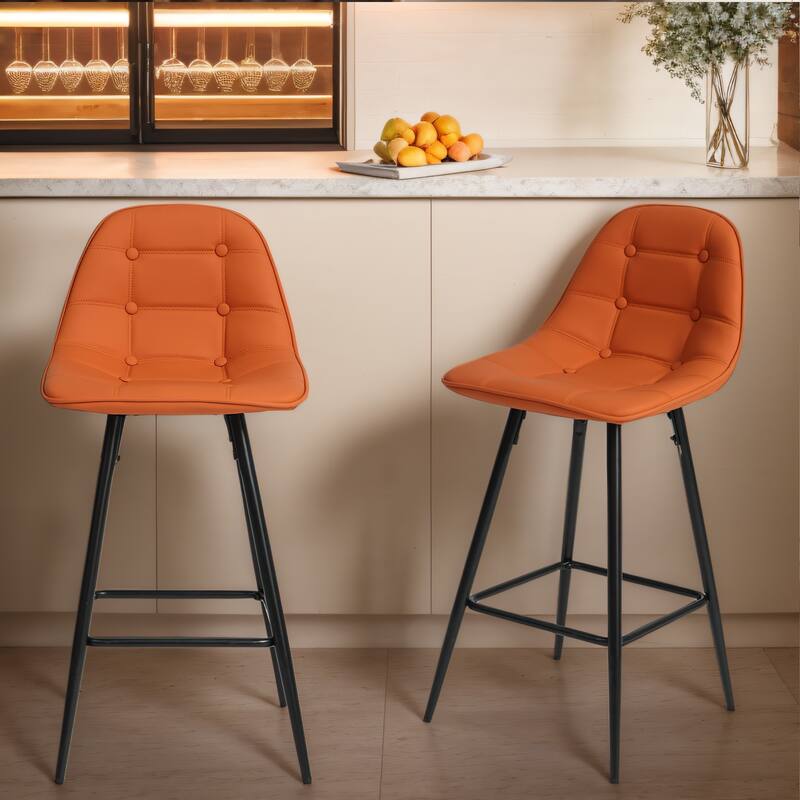 Modern Faux Leather Bar Stools Set of 2 with Back and Footrest-25.5" Seat Height