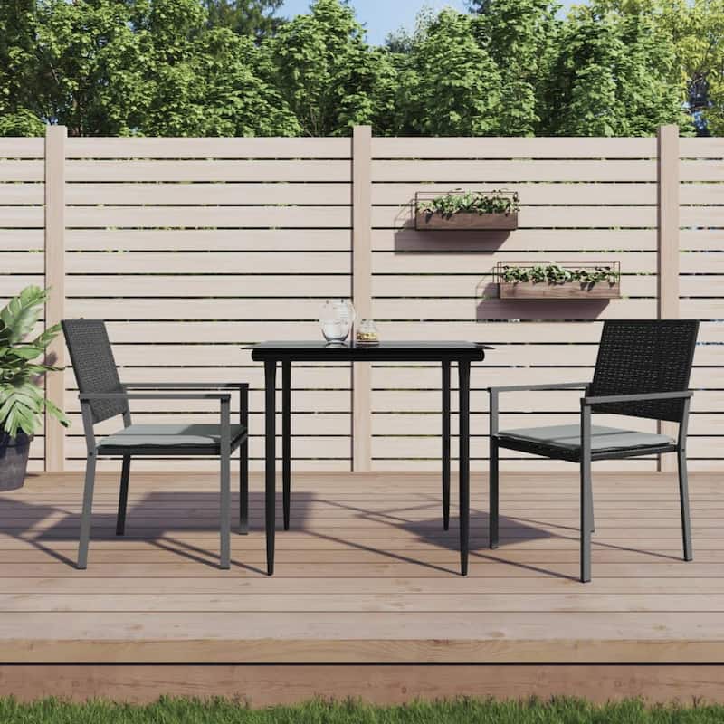 vidaXL Patio Chairs with Cushions 2 pcs Black 21.3"x24.6"x35" Poly Rattan - 21.3"x24.6"x35" 2-Piece - Black/Light gray