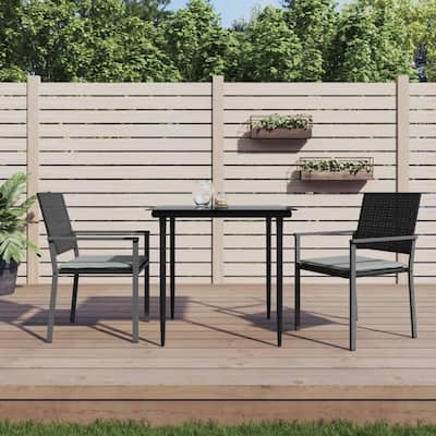vidaXL Patio Chairs with Cushions 2 pcs Black 21.3"x24.6"x35" Poly Rattan