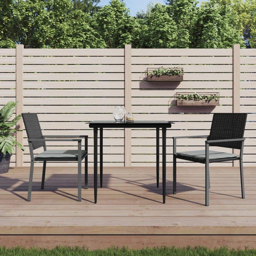 vidaXL Patio Chairs with Cushions 2 pcs Black 21.3"x24.6"x35" Poly Rattan