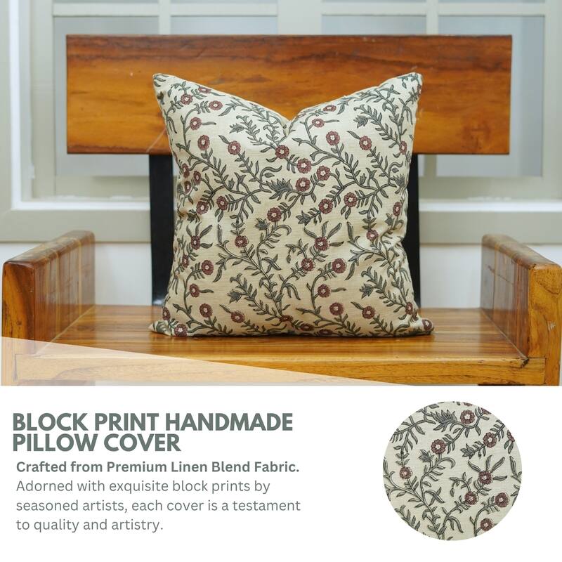 Fabdivine Block Print Floral Pillow Cover 12x20 Inch for Sofa Wine Chair Bed Boho Farmhouse Décor Rectangle Cushioncase, Shehjan