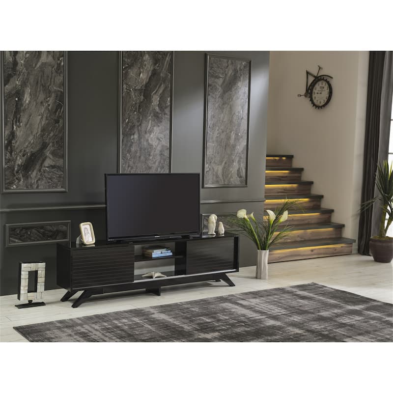 TV Stand Wooden TV Cabinet Media Entertainment with 2 Closet Spaces