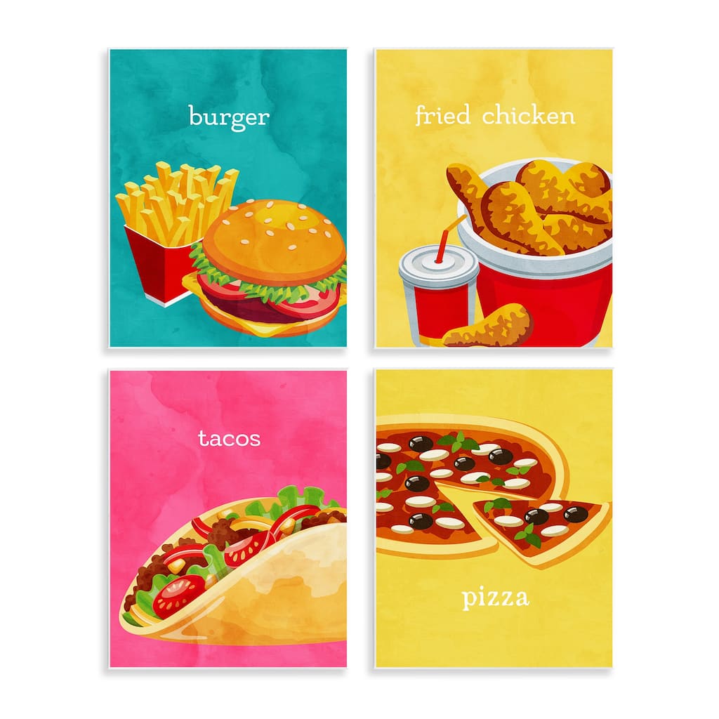 Stupell Delicious Fast Food Meals Wall Plaque Art Design By Kim Allen (Set of 4)