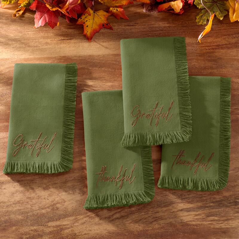 Fringed Harvest Sentiment Napkins, Set of 4 - 17x17
