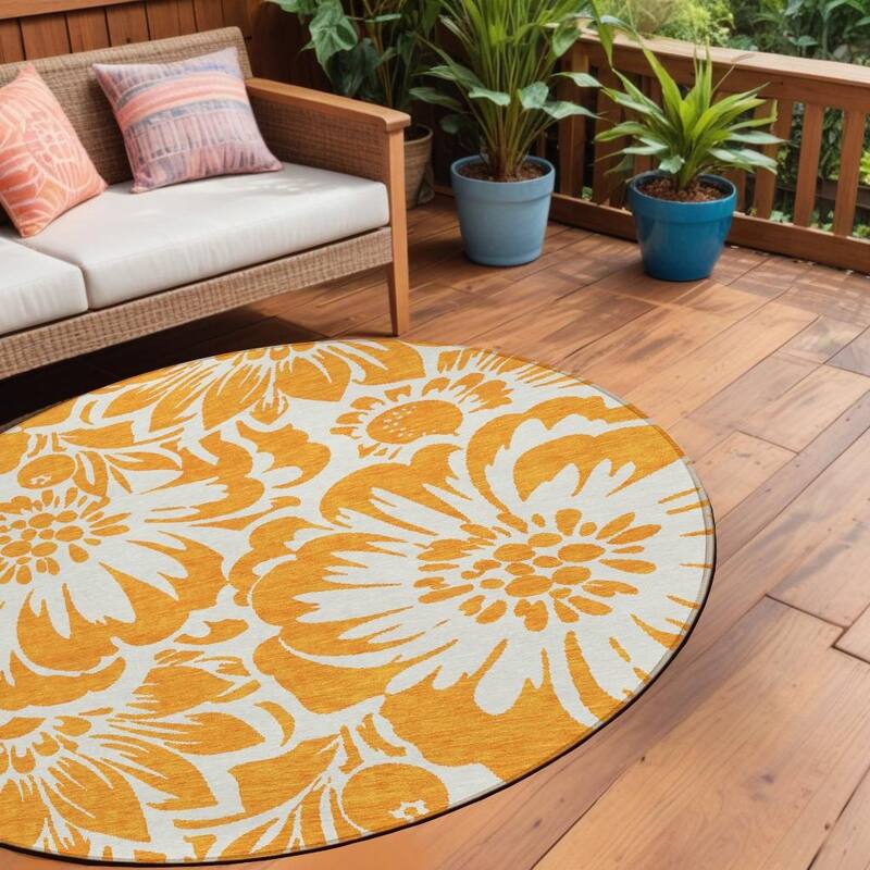 Tana Botanic Elegance Weather Resistant Classic Meets Modern Runner Outdoor Rug - 8' Round - Multi