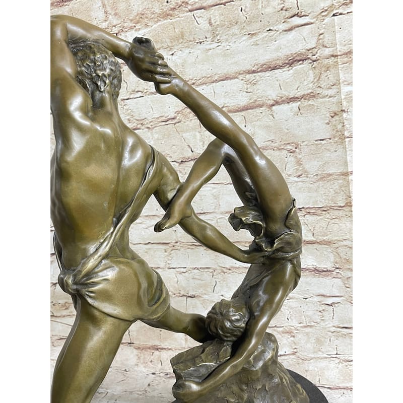 Hercules Lichas Wrestling Bronze Sculpture Statue On Marble Base Greek Mythology