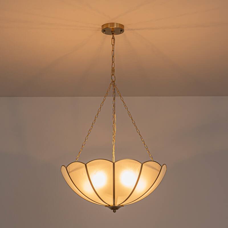 Modern 5-Light Frosted Petal Glass Pendant Light for Dining and Living Room - Gold