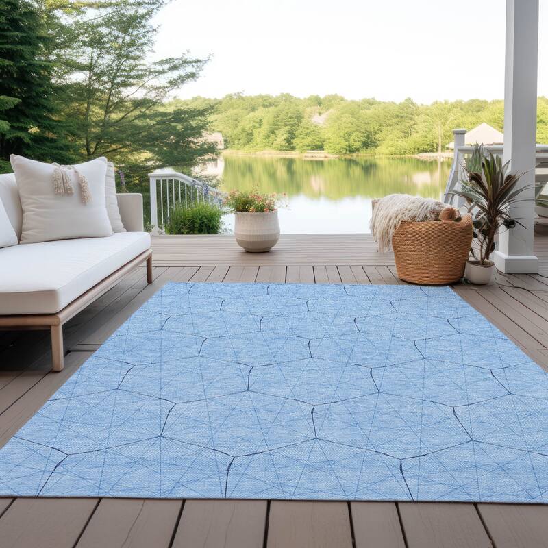 Machine Washable Indoor/ Outdoor Mosaic Geo Chantille Rug