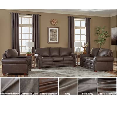Made in USA Raval Top Grain Leather Sofa, Loveseat and Chair Set