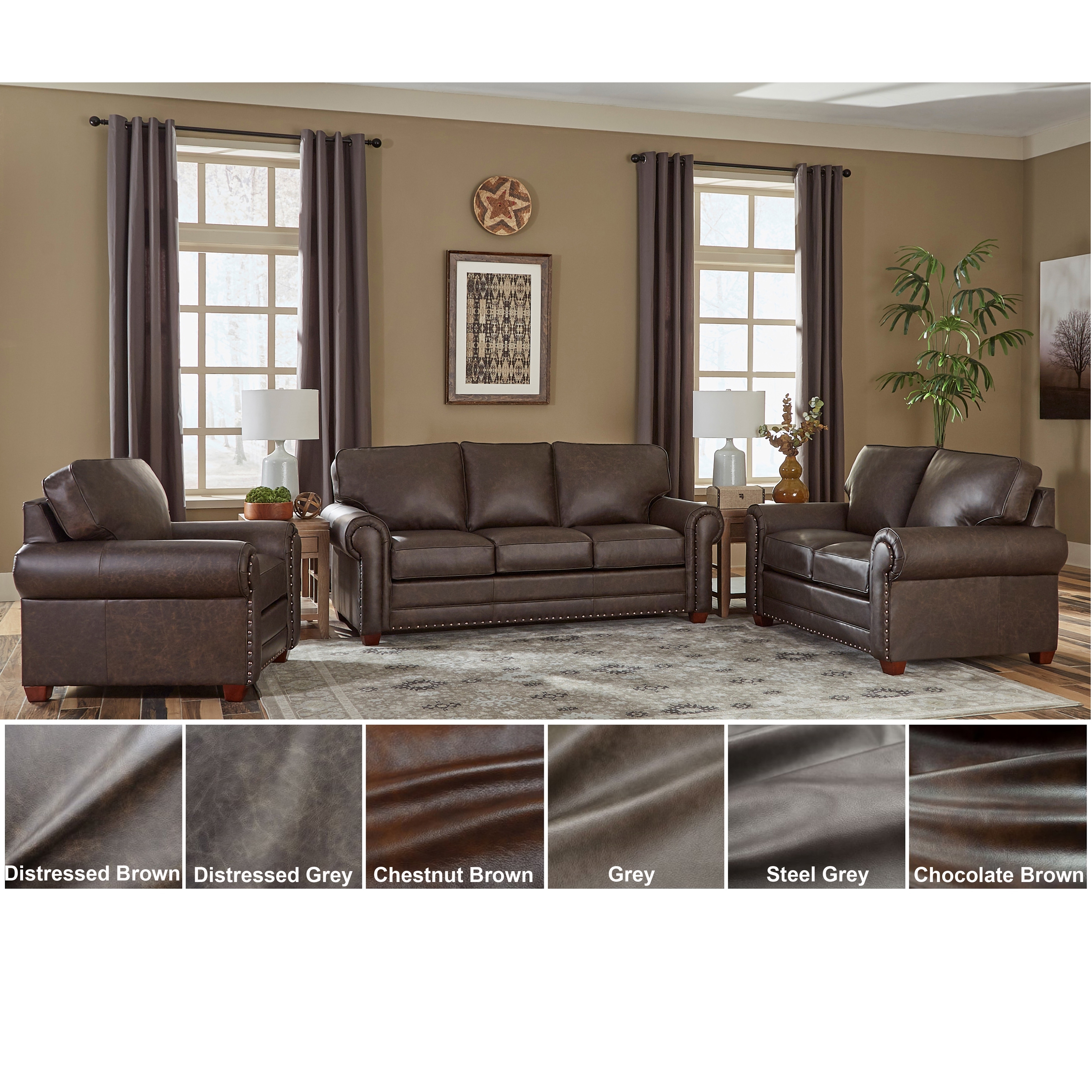 Made in USA Raval Top Grain Leather Sofa, Loveseat and Chair Set