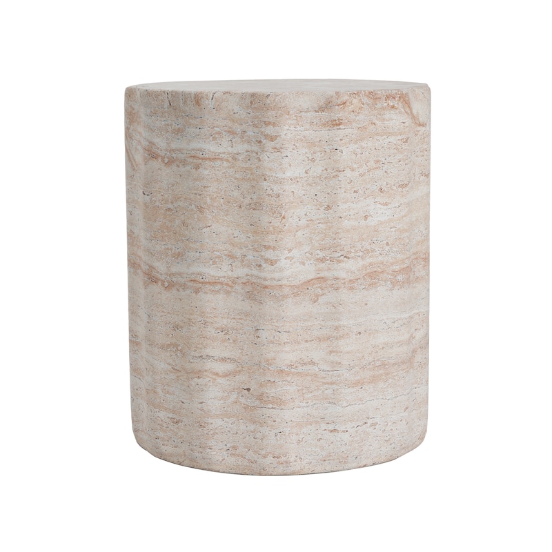 Roomfitters Durable Lightweight End Table, Round Accent Side Table for Garden, Porch or Living Room, Travertine Finish