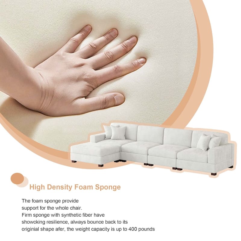 Oversized Chenille Modular Sectional Sofa Living Room Set with Ottoman