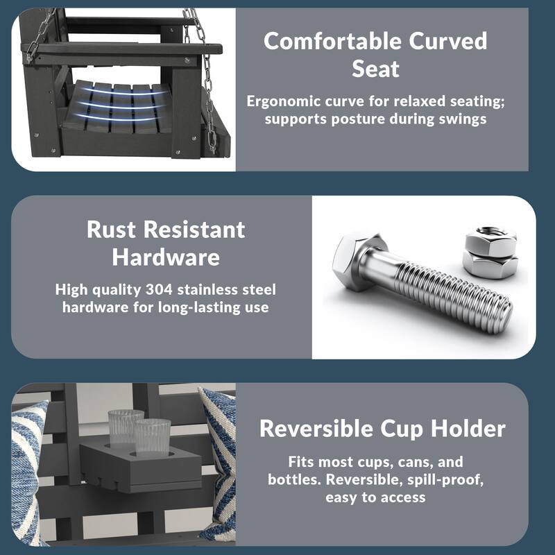 Nashville Poly 54 Inch Porch Swing with Folding Cup Holder