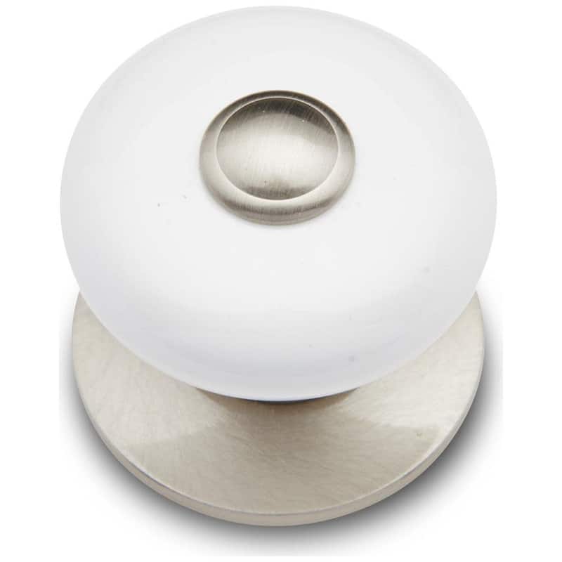 RK International CK-31-FLAT-BTN-LG Porcelain 1-1/4" Round Classic Flat - Satin Nickel / White