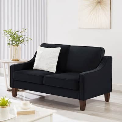 Modern Velvet Upholstered Loveseat Sofa with Scooped Armrest/Wood Legs