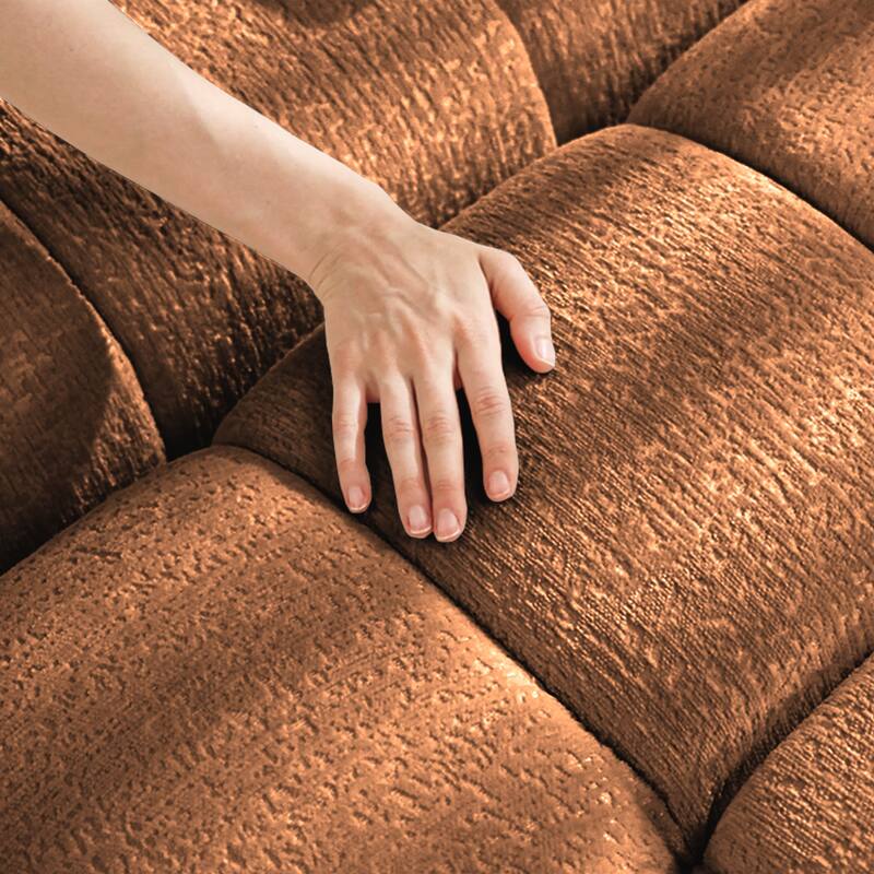 Modular 4-Seat Chenille Sofa Set with 2 Ottomans, High-Resilience Cushions and Solid Wood Frame