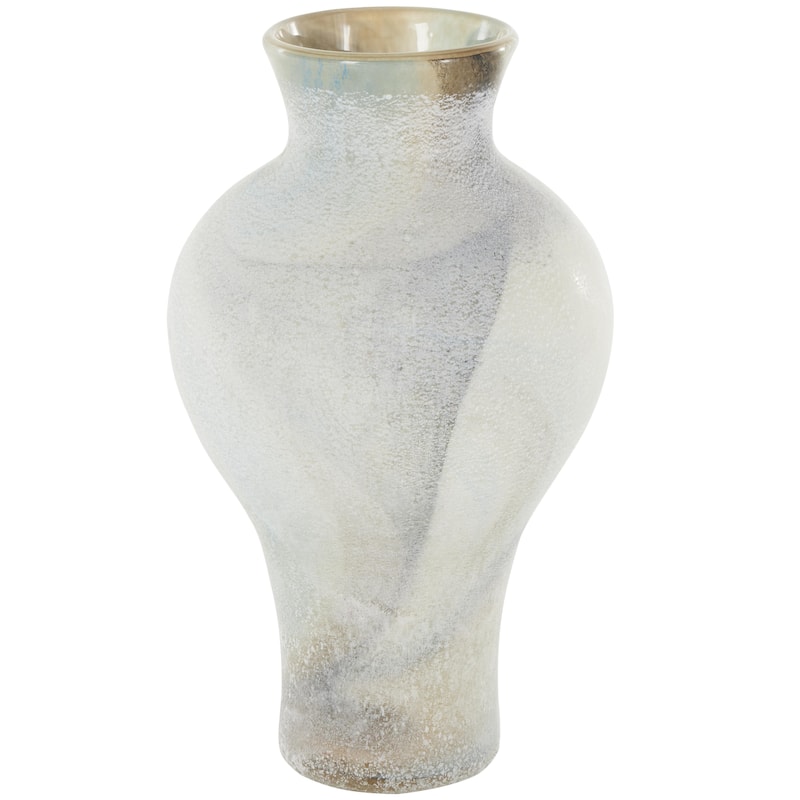 Glass Distressed Decorative Vase with Blue and Tan Texturing - Cream - Roche River Decor - Cream